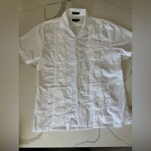 Men’s Omega white embroiled casual short sleeve button down size 2X